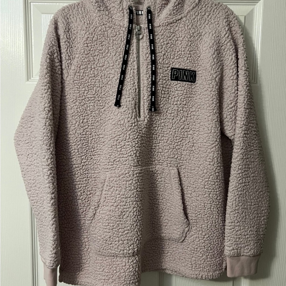 Victoria’s Secret PINK Sherpa Hoodie Pullover Quarter Zip Size S
